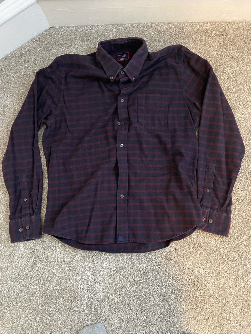 UNTUCKit Men's Button-Down Shirt in Burgundy and Blue Plaid
